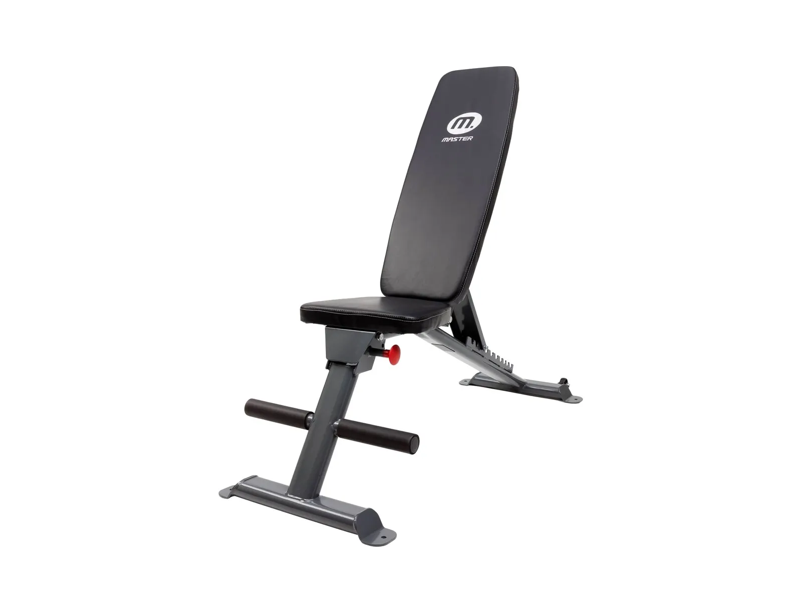 Master Fitness Black Bench III Fold hopfällbar träningsbänk mot vit bakgrund