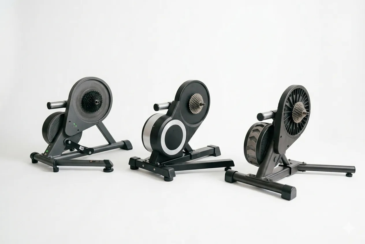 Landsvägscykel monterad på en direktdriven smart trainer framför en skärm med Zwift